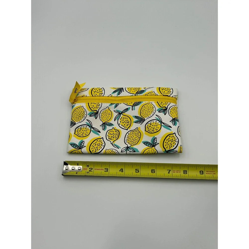 Ipsy Lemon Print Makeup Bag Yellow White Teal Zippered Cosmetic Pouch